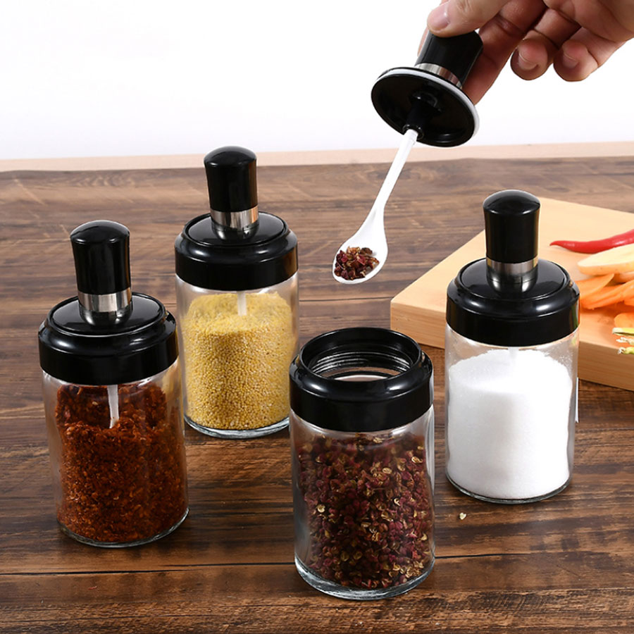 [COMBO 2] Hũ đựng gia vị thuỷ tinh Cao Cấp - Lọ gia vị kèm muỗng - Lọ đựng gia vị 250ml- HENRYSA