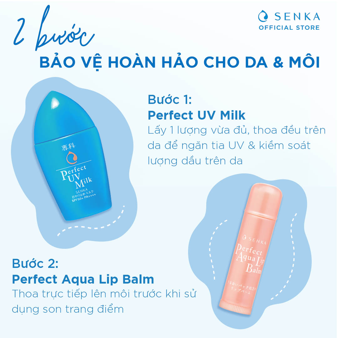 Combo Chống nắng kiềm dầu &amp; Son dưỡng môi Senka (Kem chống nắng UV milk 40ml + Lip Balm 4.5g)