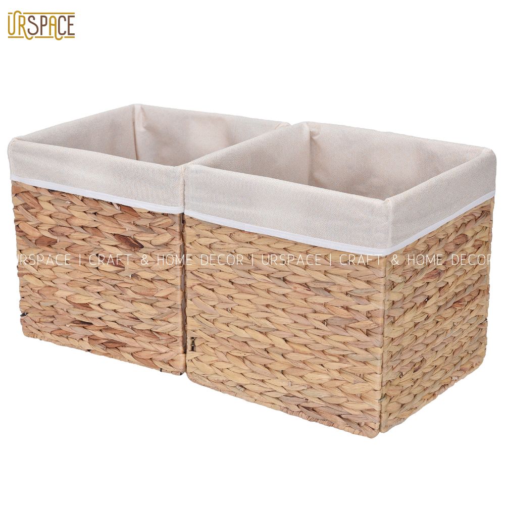 Sọt lục bình có áo vải URSPACE đựng quần áo, sách báo, giỏ trồng cây hình vuông có thể gấp gọn / HYACINTH FOLDING BASKET SIZE 27