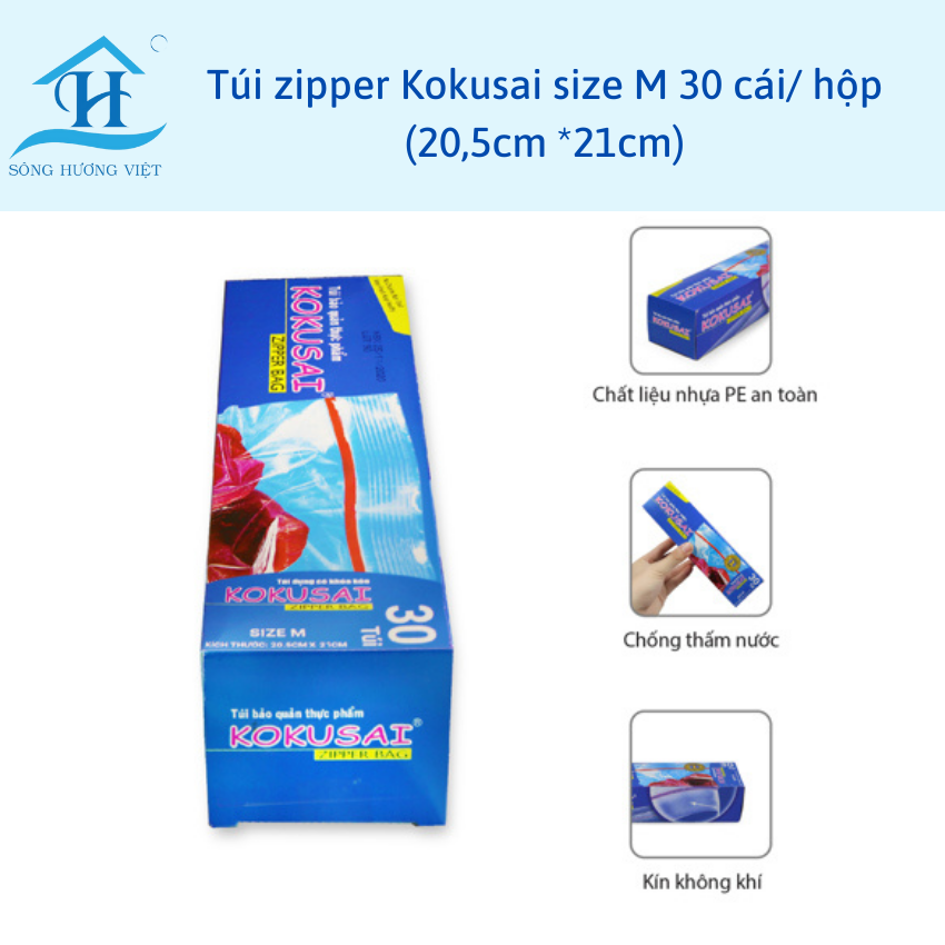 Túi zipper KOKUSAI có khóa bấm tiện lợi, bảo vệ thức ăn hoặc đồ dùng khỏi bụi bẩn - Hàng chính hãng (Sông Hương Việt