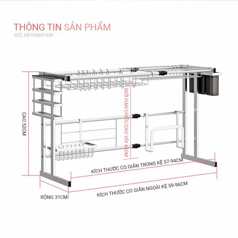 Kệ để chén, bát thông minh trên chậu rửa chén inox 304 cao cấp