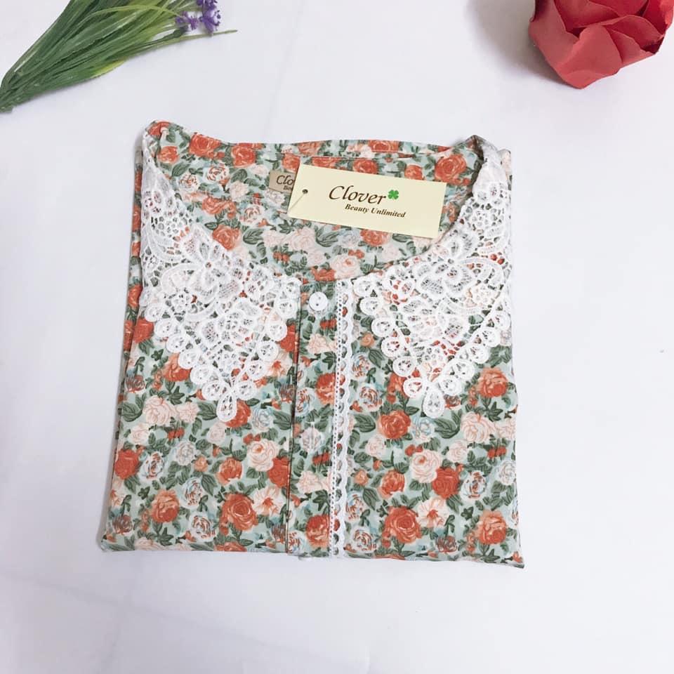 Bộ ngủ nữ bộ mặc nhà áo cộc quần dài cổ ren xinh xắn