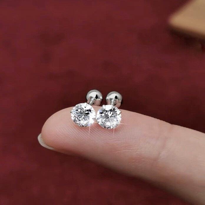 Bông tai nụ đá ren vặn bạc 925,Khuyên tai bạc Unisex ren vặn nụ đá 5mm-Minh Tâm Jewelry