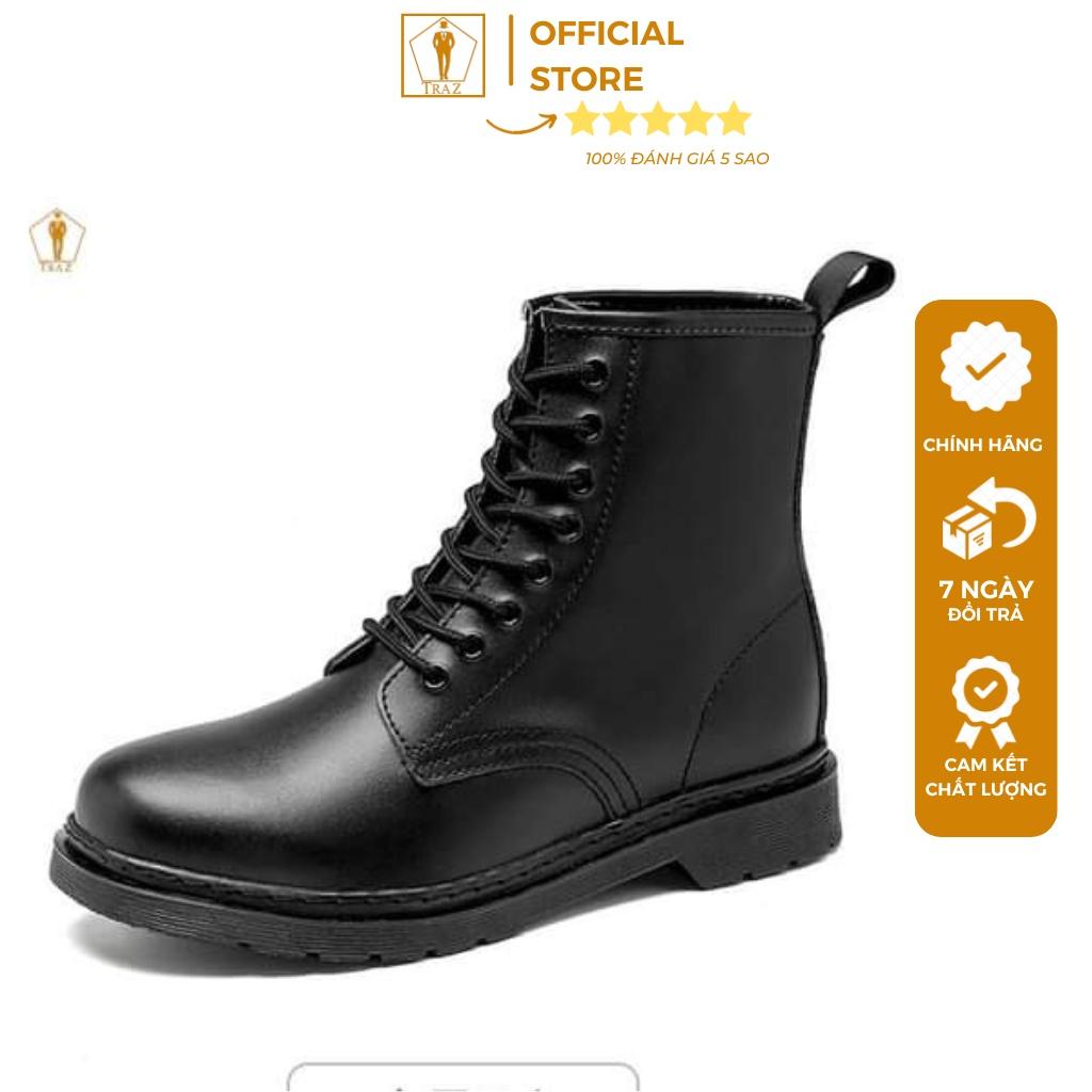 Giày da nam TRAZ combat boot cổ lửng buộc dây đế chunky khâu chắc chắn, cao cổ độn đế tăng chiều cao bằng cao su