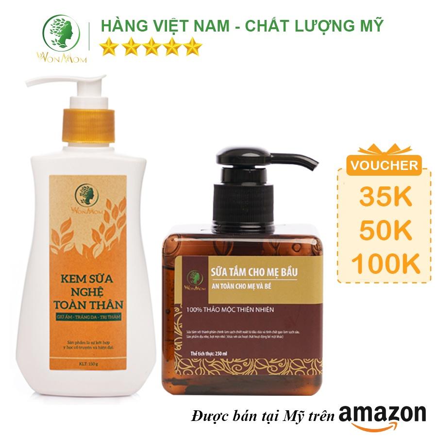 Bộ tắm body và dưỡng trắng toàn thân Wonmom ( 1 Kem sữa nghệ toàn thân + 1 Sữa tắm cho mẹ )