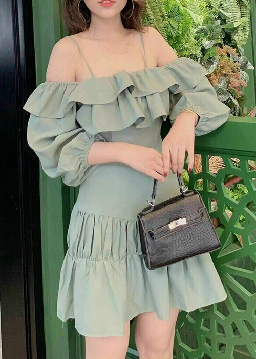 Đầm Xòe Đuôi Cá Ngực Phối Bèo 2 Dây Thời Trang