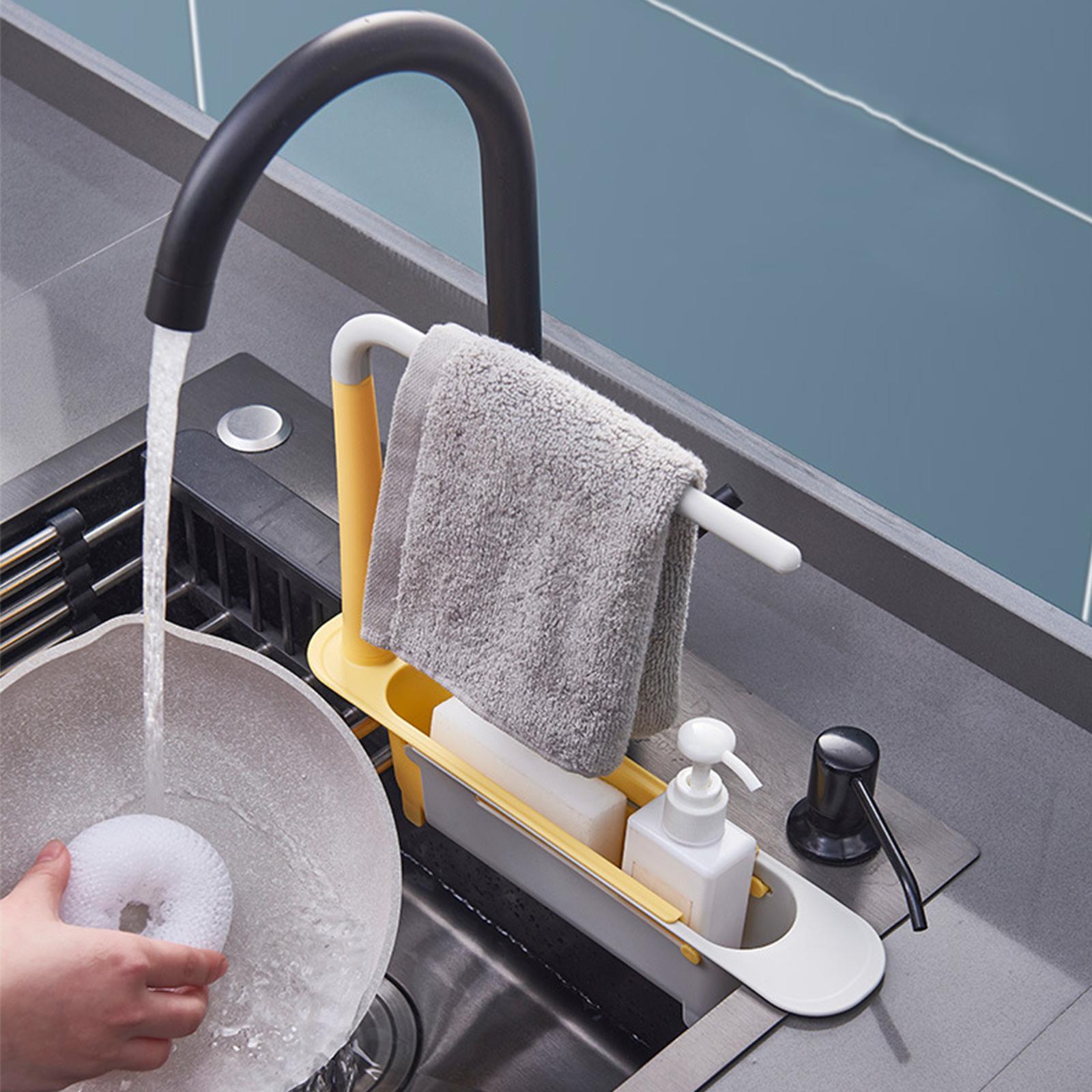 Telescoping Sink Caddy with Dishcloth Hanger Telescopic Sink Tidy Holder for Home Bathroom
