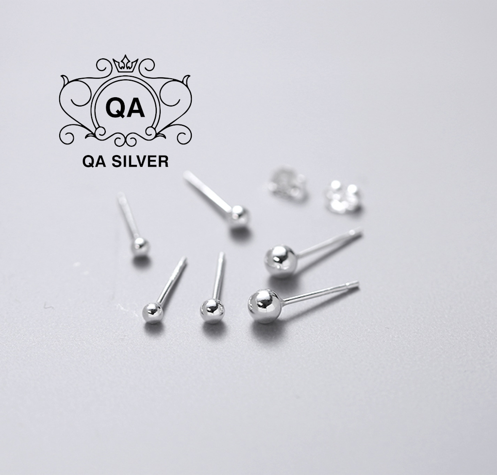 Bông tai nụ bạc tròn khuyên nam nữ bi trơn tối giản S925 BASIC Silver Earrings QA SILVER EA170508