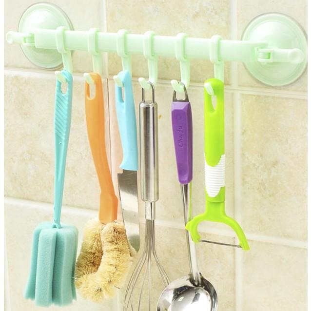 Móc treo dán tường hút chân không nhà tắm, nhà bếp 6 móc di động siêu chắc không khoan đục