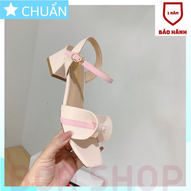 Giày SANDAL nữ gót thấp 4p RO395 ROSATA duyên dáng, sành điệu và đẹp nao lòng tại BCASHOP - màu kem viền hồng