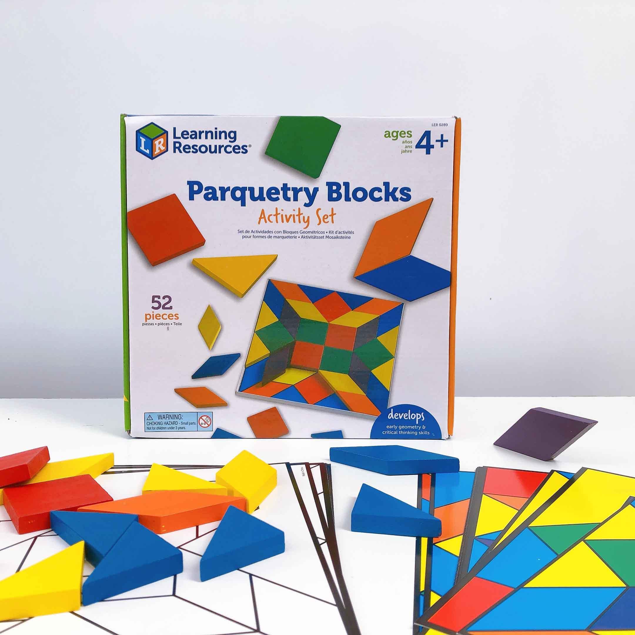 Learning Resources Bộ các khối hình dạng và 20 thẻ hoạ tiết - Parquetry Blocks &amp; 20 Pattern Cards