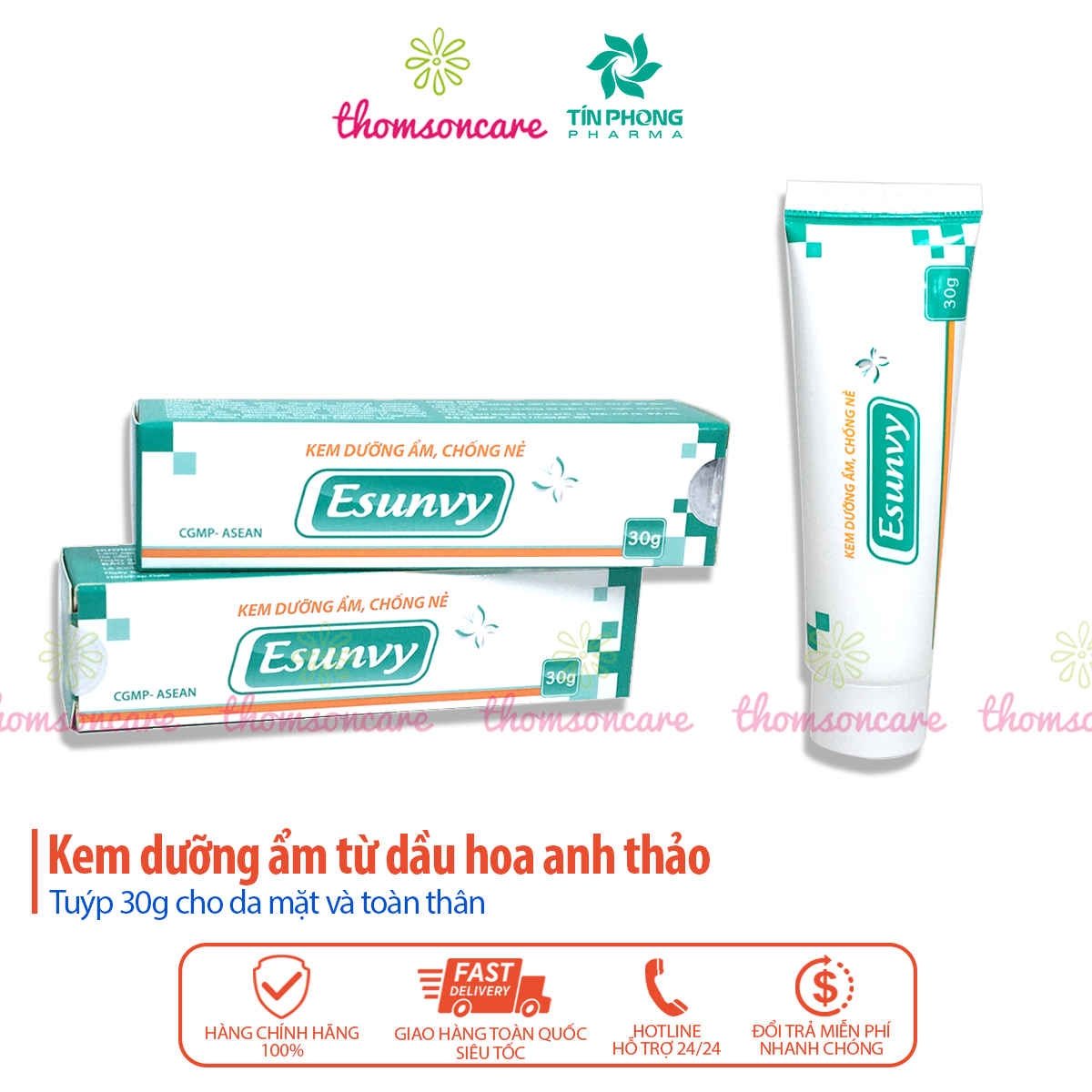 Kem dưỡng ẩm chống nẻ Esunvy - Từ dầu hoa anh thảo - Giúp cân bằng độ ẩm, ngăn ngừa khô da