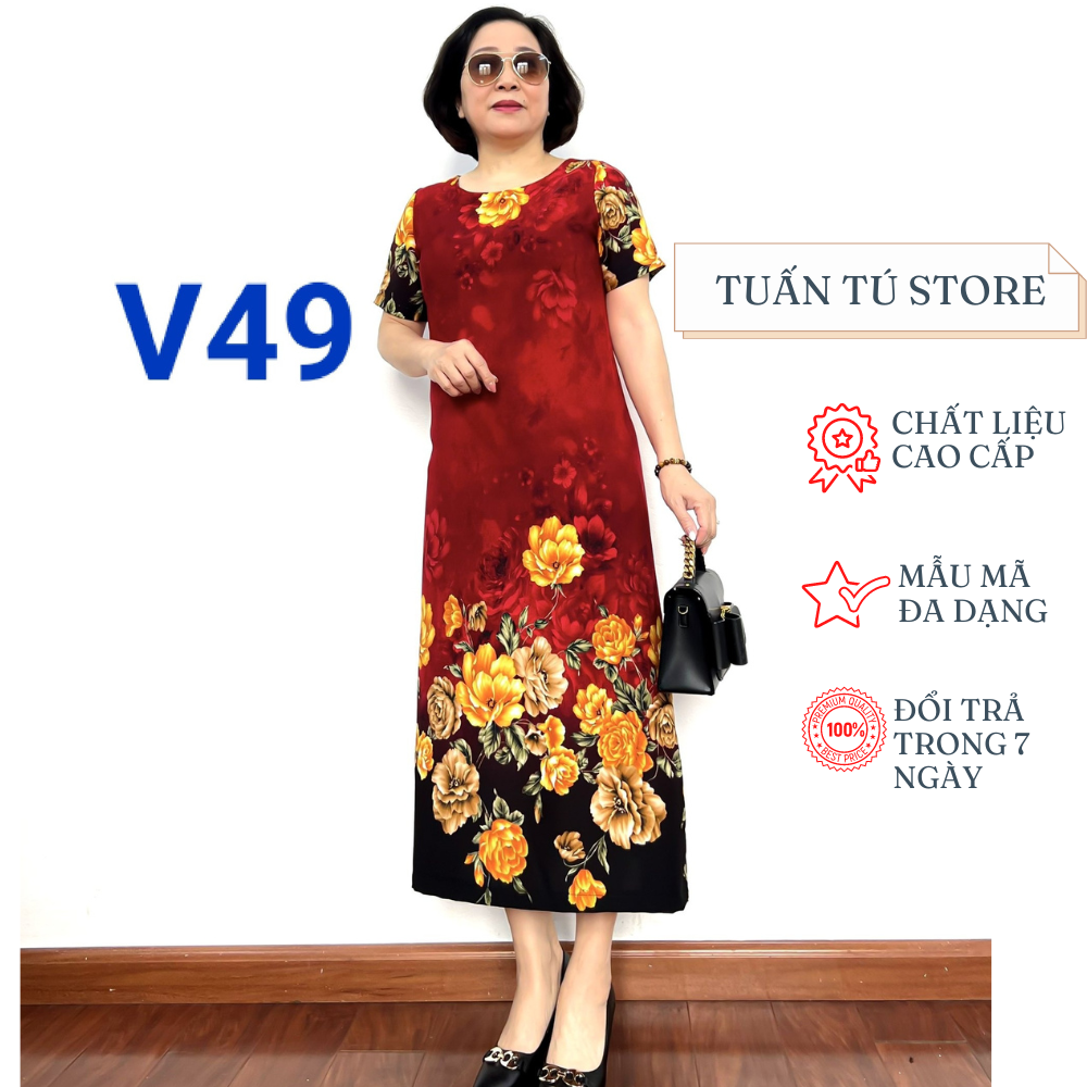 Đầm Trung Niên Sang Trọng Chất Liệu Lụa Mango Cao Cấp Dành Cho Mẹ Từ 55-70 Tuổi - Tuấn Tú Store 68