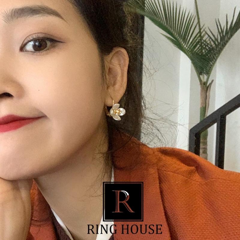 Bông Tai Khuyên Tai Nữ Hoa Trắng 4 Cánh Lạ Mắt Đẹp