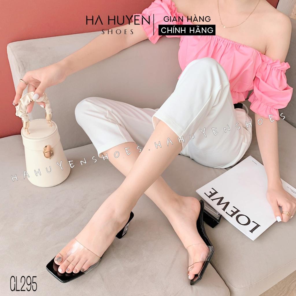 Guốc lê nữ Hà Huyền Shoes quai ngang trong gót vuông 5 phân thời trang - GL295