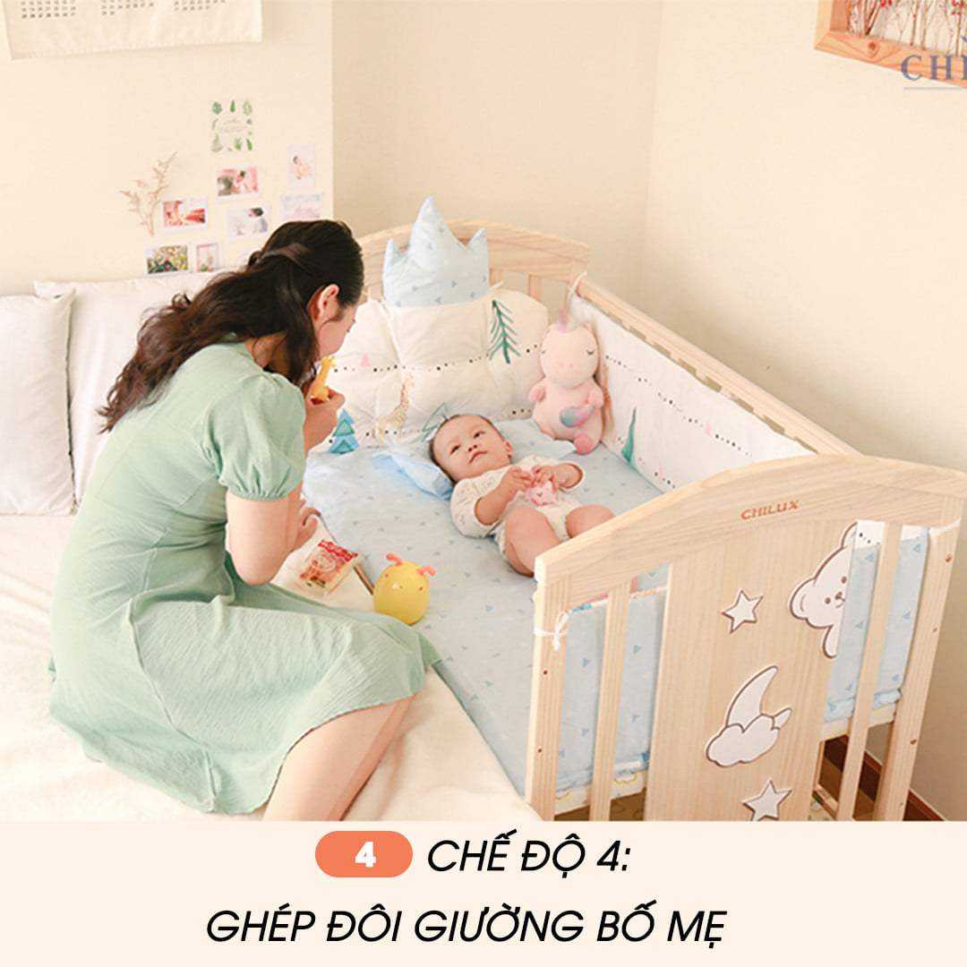 Giường Cũi/ Nôi Cũi Đa Năng Cho Bé 6 Chế Độ Cỡ Lỡn RxDxC (67x120x102) Lọt Lòng 62x114