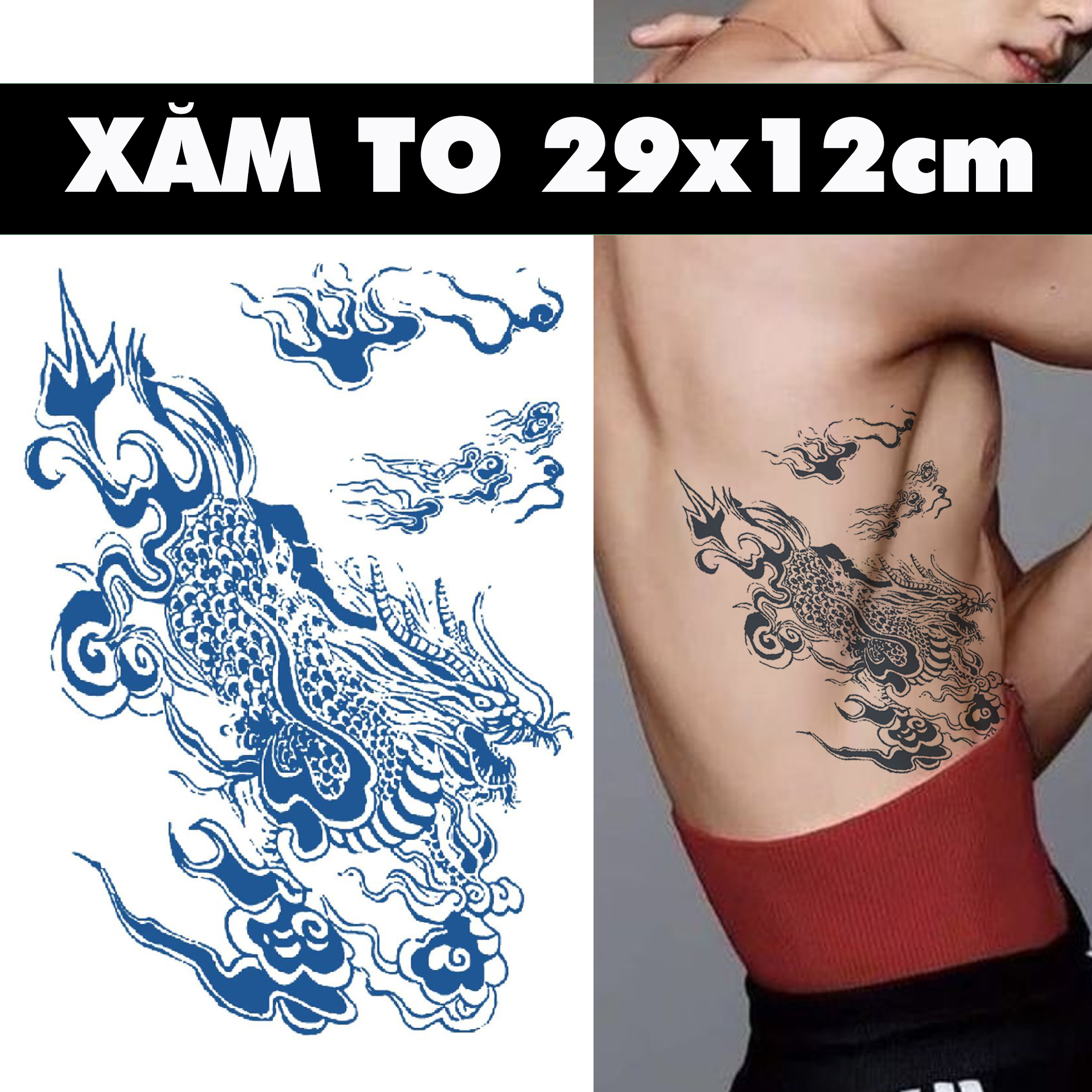 GIấy Xăm Tattoo Hình Dán Tattoo 15 Ngày Không Trôi Chống Thấm Nước Tạm Thời Rồng Lửa bay Lửa Bay Legaxi