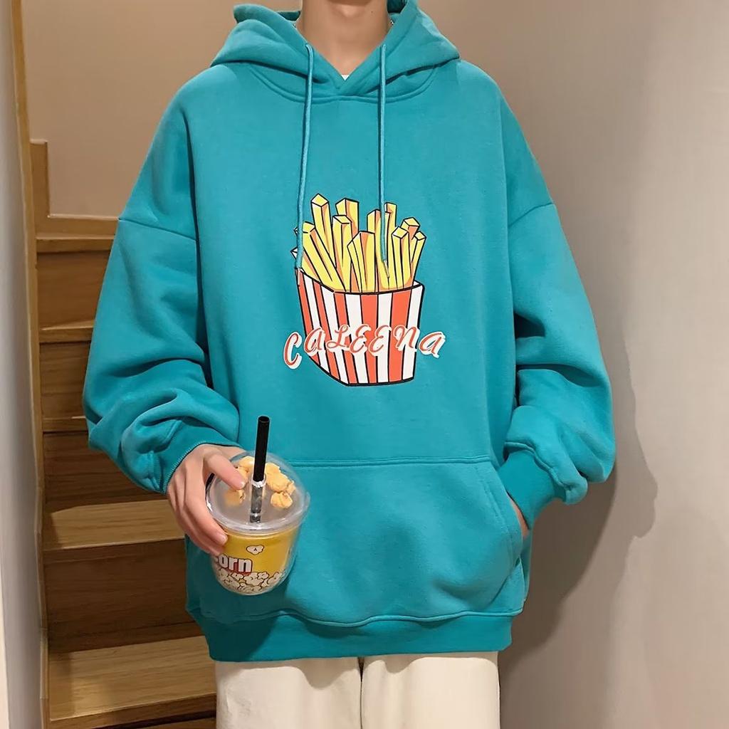 Áo Hoodie Tay Dài Dáng Rộng In Họa Tiết Khoai Tây Chiên Hoạt Hình Size M-3XL Dành Cho Nam