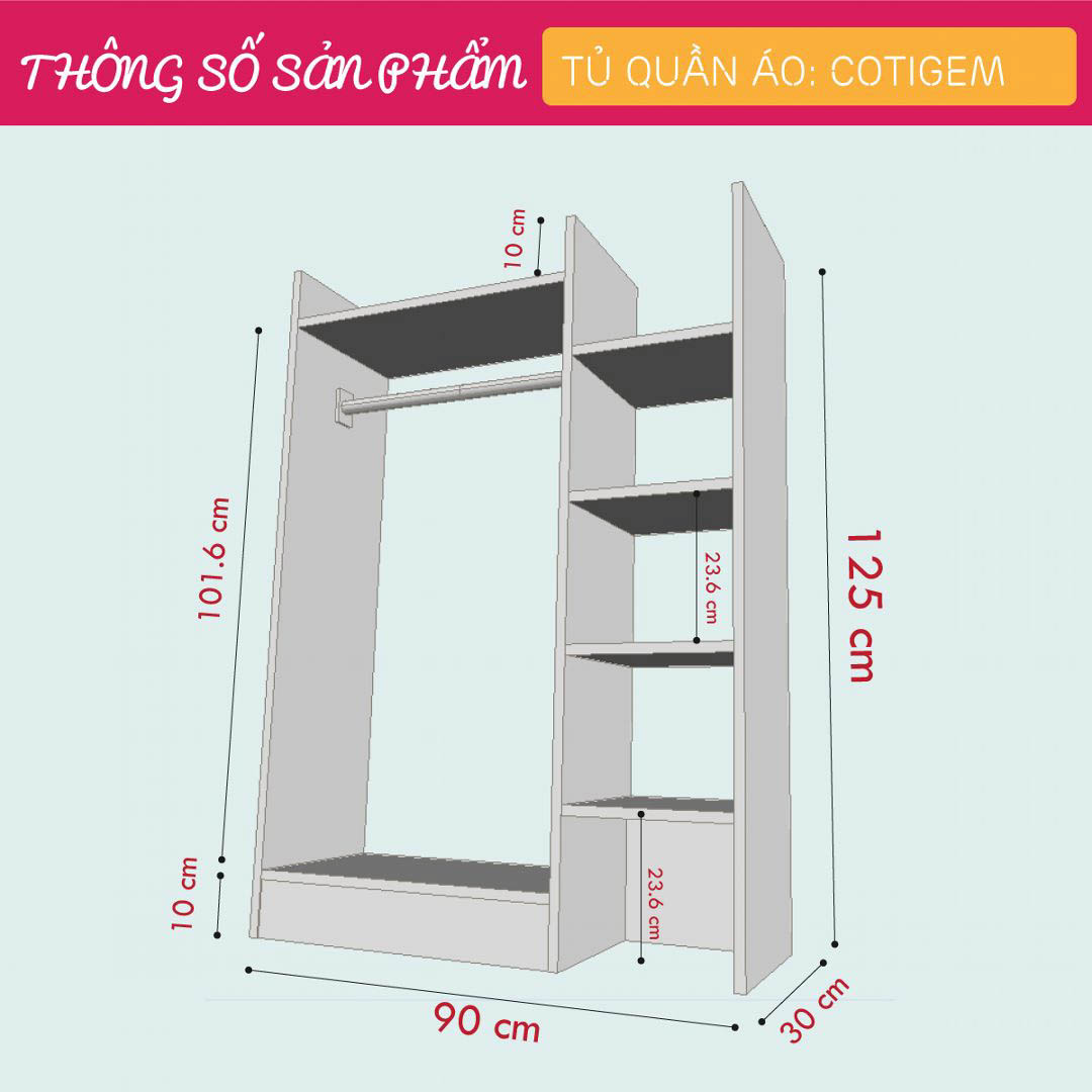 Tủ quần áo gỗ hiện đại SMLIFE Cogitem | Gỗ MDF dày 17mm chống ẩm