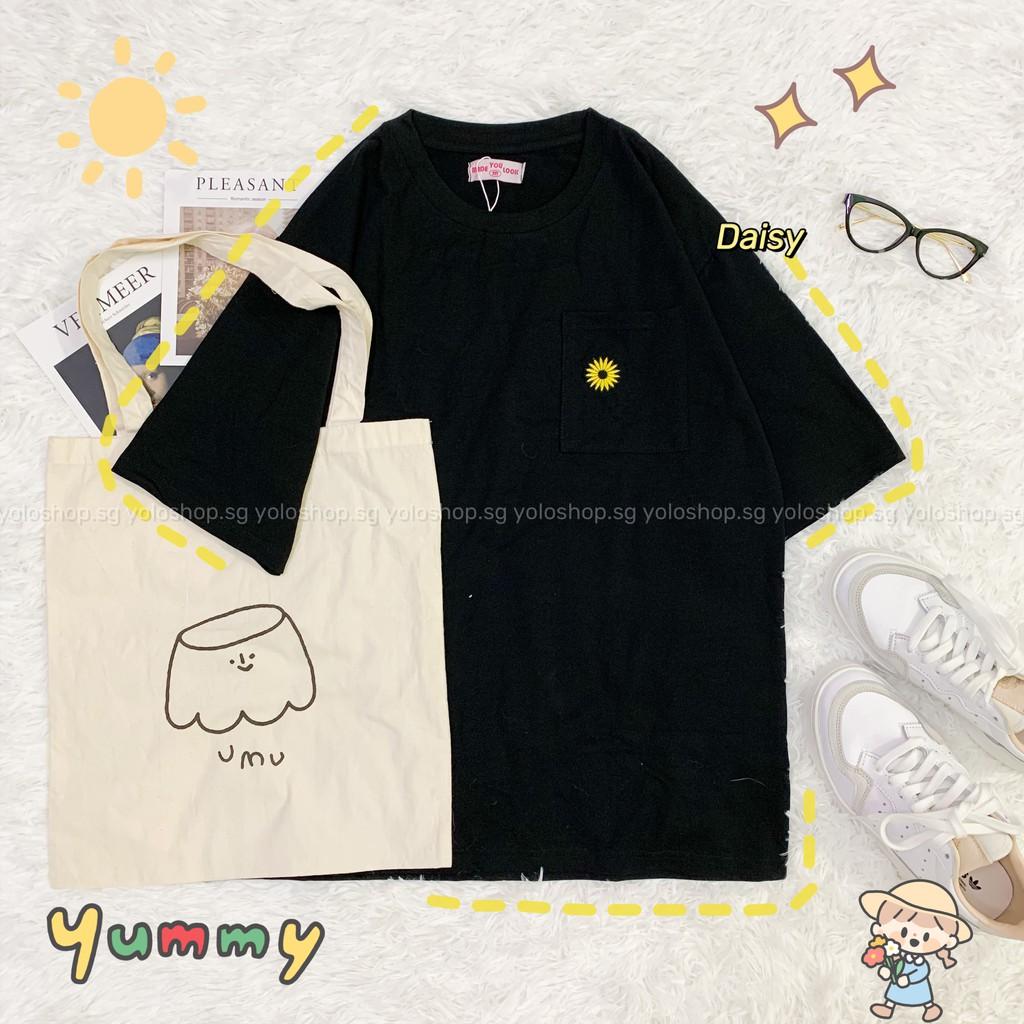 Áo Thun Tay Dài Unisex THÊU CÓ TÚI HOA CÚC Thu Đông