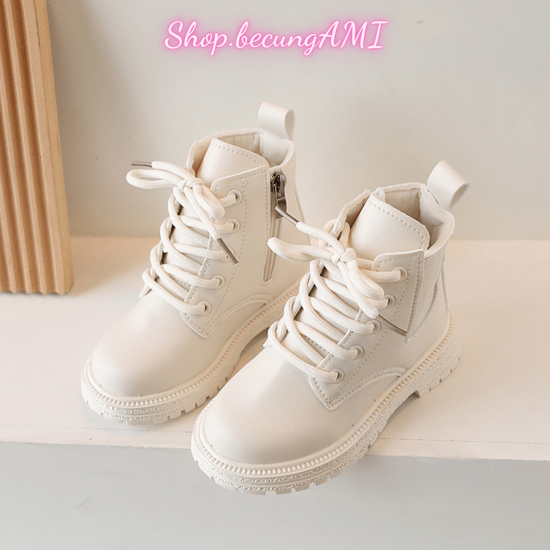 Giày bốt da cho bé trai và bé gái - Giày Boot Martin phong pách Anh Quốc cho trẻ đế mềm Giầy bốt cổ ngắn