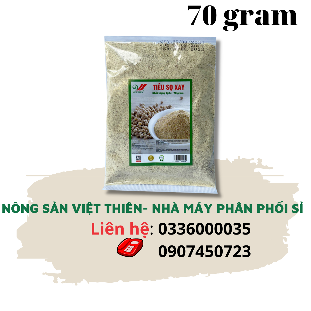 Tiêu sọ xay Việt Thiên 70g, nhà máy sản xuất và phân phối nông sản Việt Thiên, giá rẻ