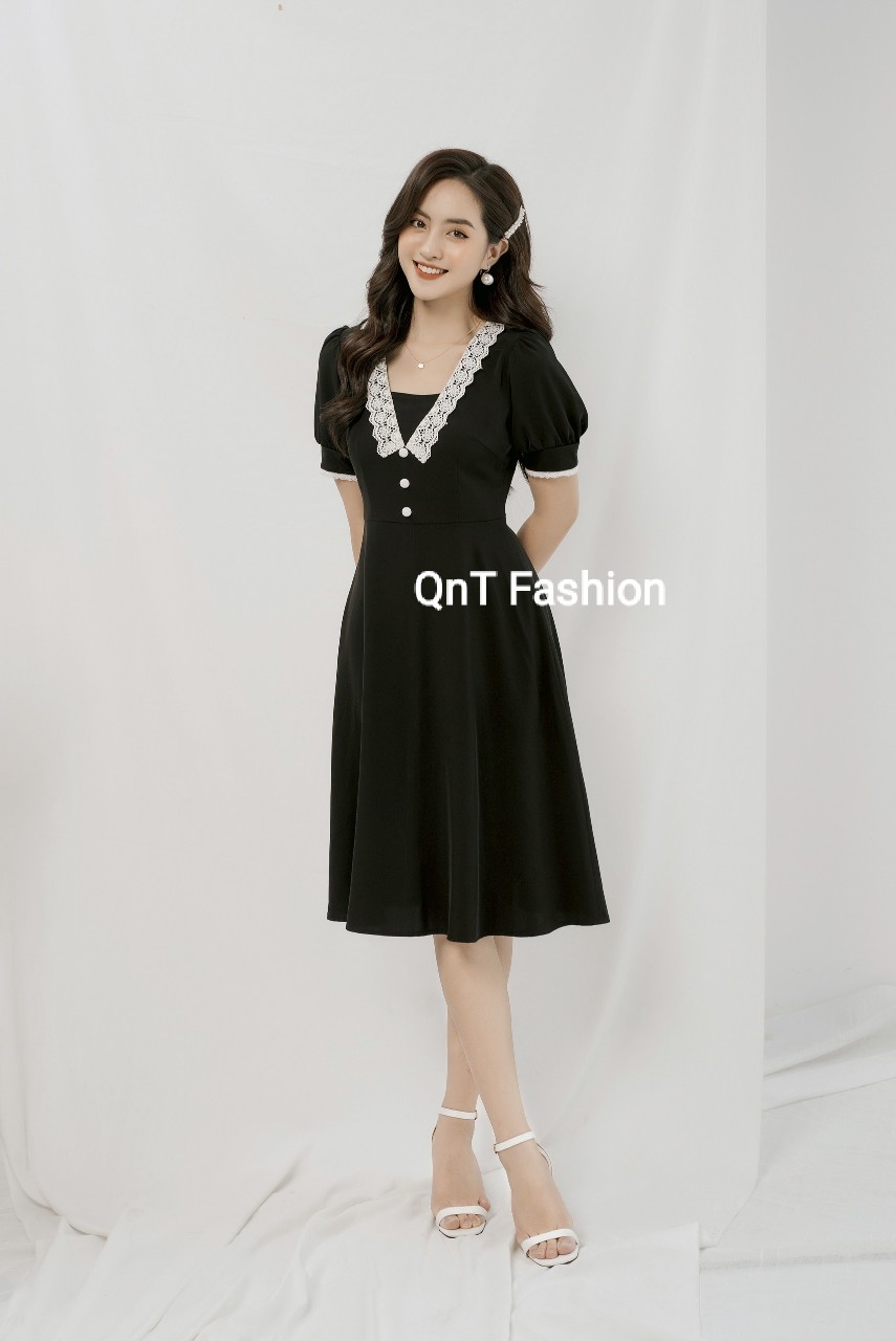 Đầm Công Sở-Đầm Đen Cổ V,Đầm Tiểu Thư-Đầm Công Sở Quý Phái Đầy Sang Trọng Và Dễ Thương