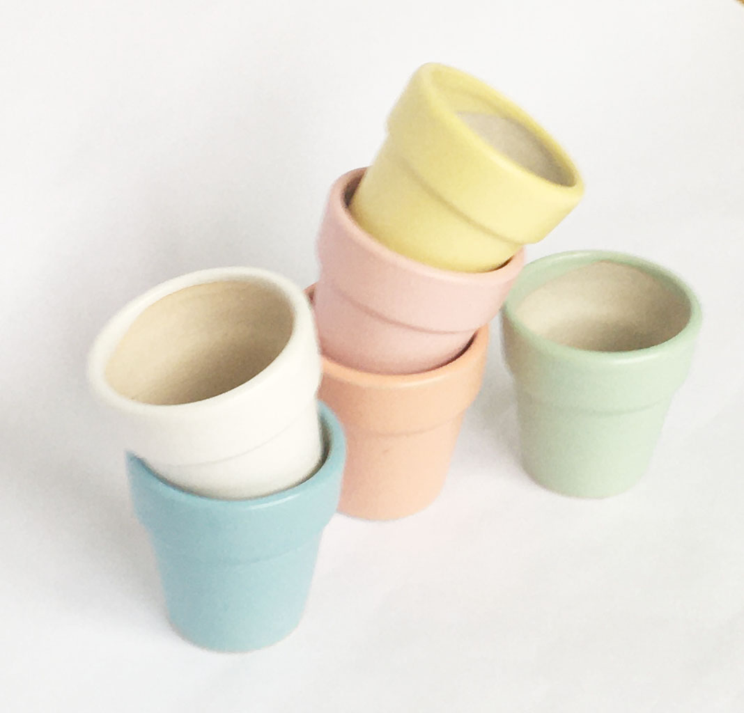 Combo 6 Chậu gốm nhỏ C7xR7cm 6 màu pastel, chậu gốm men mát Bát Tràng có lỗ vintage trồng sen đá, xương rồng, decor handmade