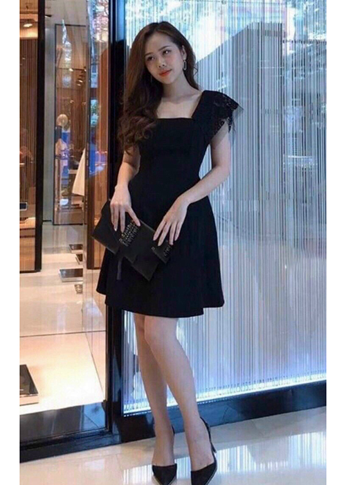 Đầm Xòe Thun Umi Cổ Vuông Tay Phối Ren Cao Cấp