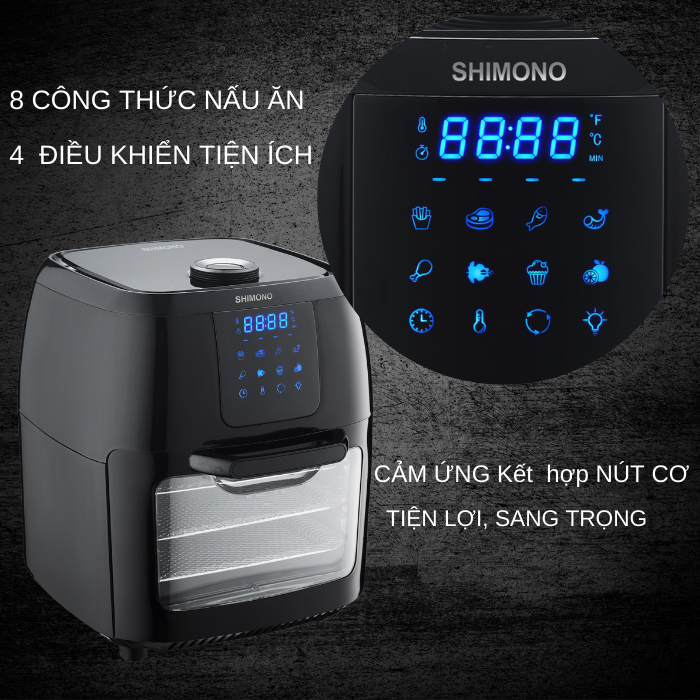 Nồi Chiên Không Dầu SHIMONO SM-AF108T 10L 1800W Cao Cấp Tiêu Chuẩn FDA Hoa Kỳ, LFGB Đức Tặng Kèm Trọn Bộ 9 Phụ Kiện Hàng Chính Hãng