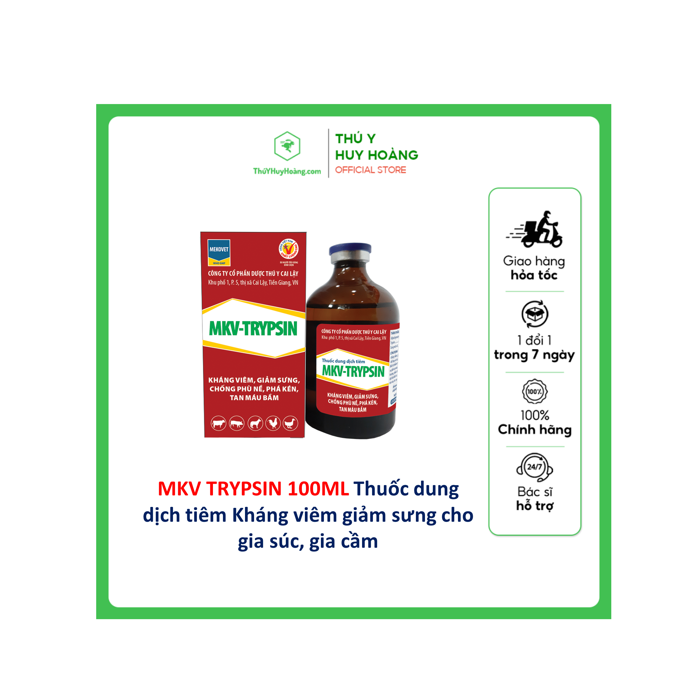 Thuốc dung dịch tiêm MKV-TRYPSIN Kháng viêm, giảm sưng, chống phù nề, phá kén, tan máu bầm