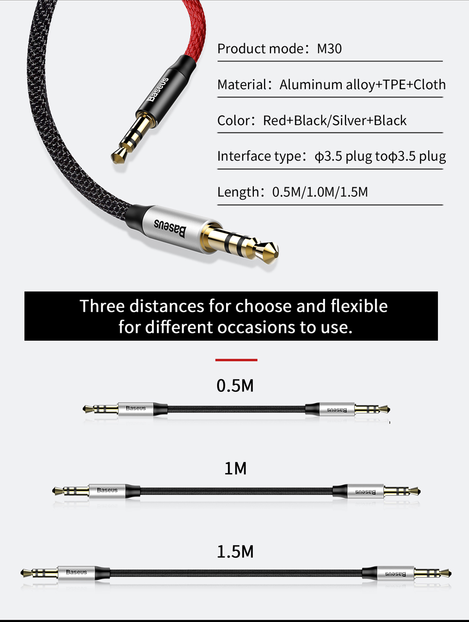 Dây cáp âm thanh Baseus Yiven Audio Cable M30 chất lượng cao AUX Audio 3.5 - Hàng chính hãng