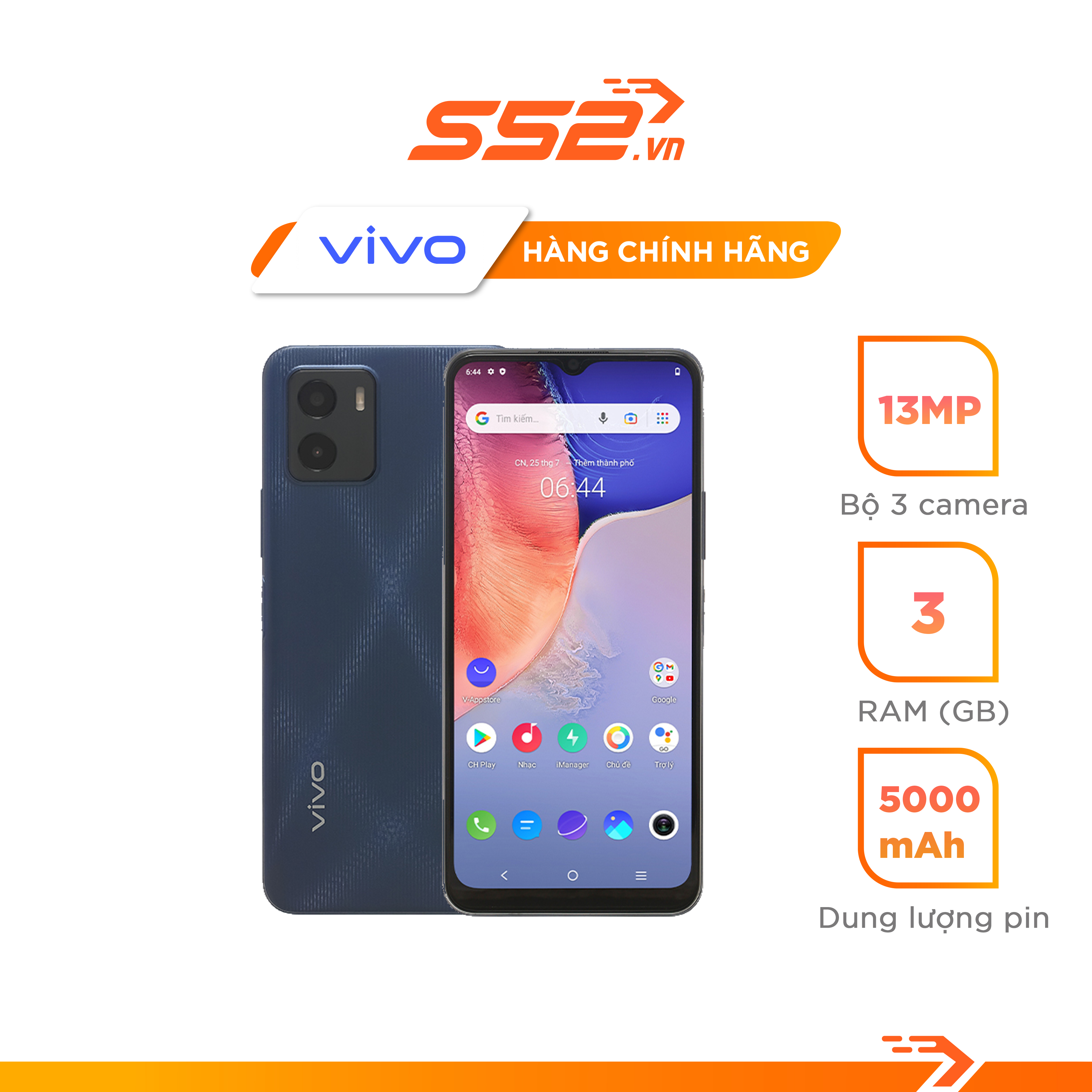 Điện thoại Vivo Y15s (3+32GB) xanh đen - Hàng Chính Hãng