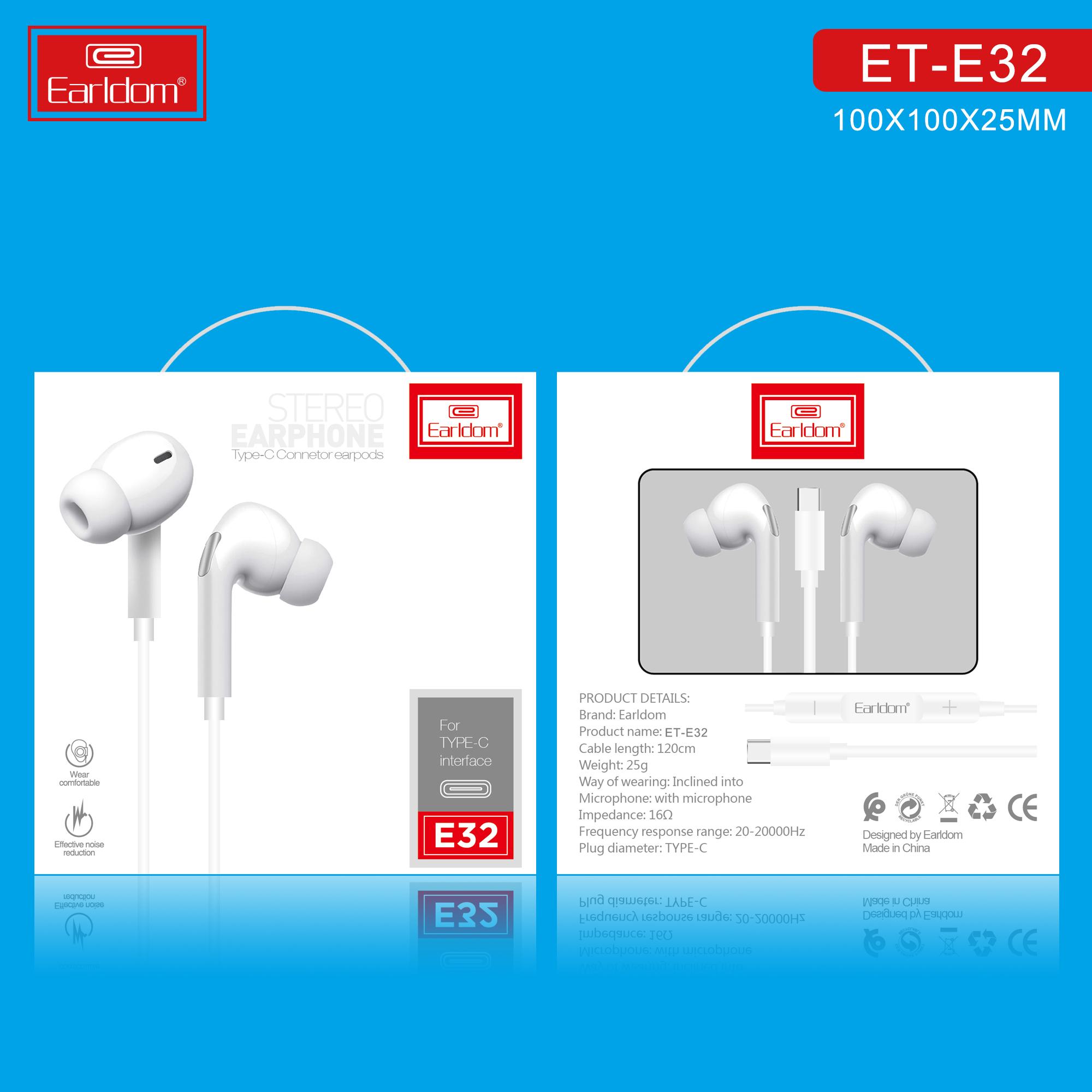 Tai Nghe Chân Type- C Earldom E32 Cho Xiaomi,Huawei,Oppo,Vivo - Hàng Chính Hãng