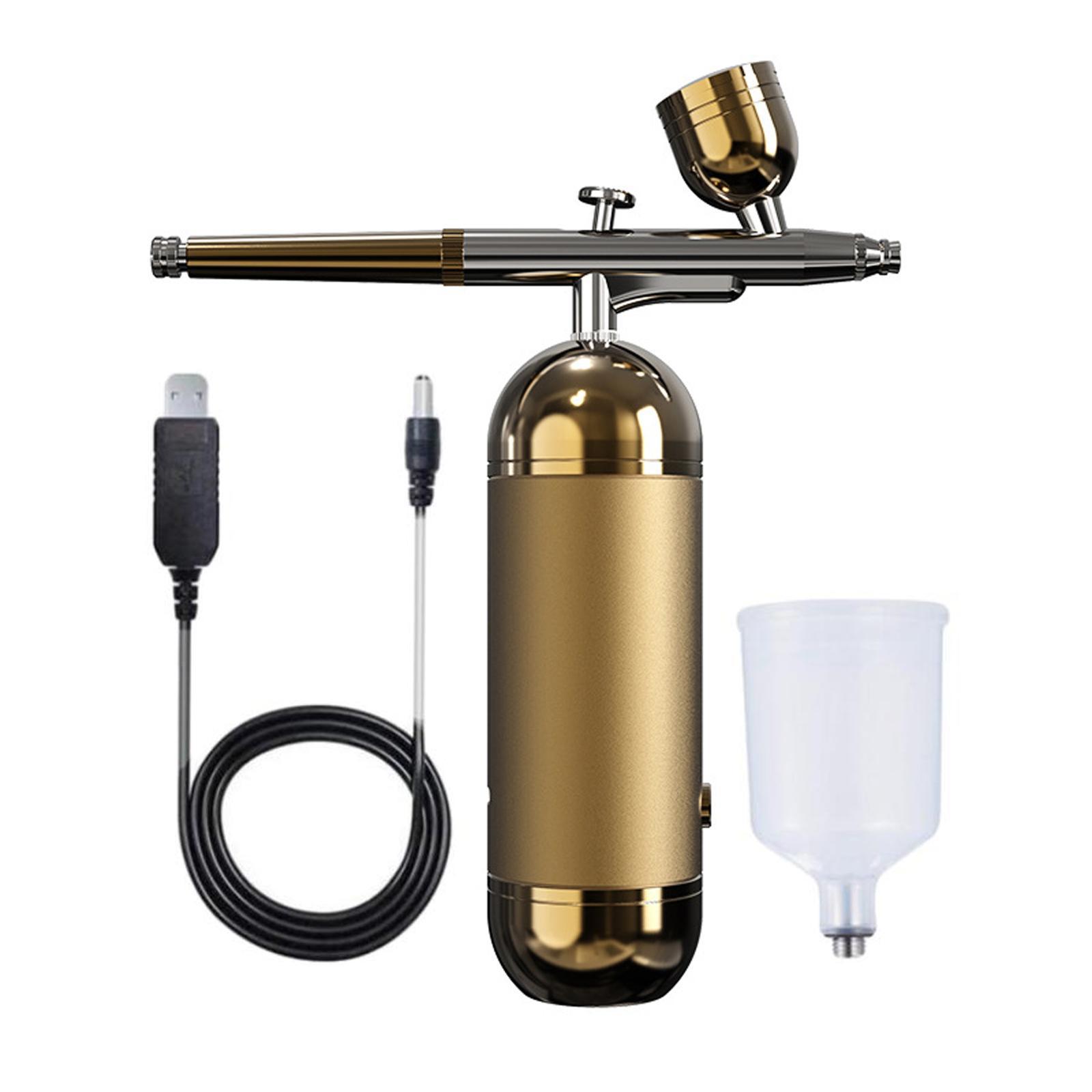 Handheld Air Brush Set Accs Portable for Makeup DIY Shoes Nail Art , Gold