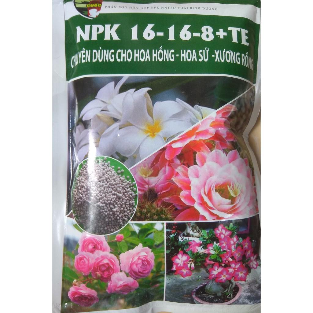 Phân bón NPK 16-16-8+TE chuyên dùng cho hoa hồng, hoa sứ, xương rồng - gói 200 gram BIOMAX