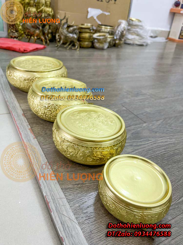 Cơi Đựng Trầu - Âu Trầu Hoa Văn Màu Vàng Bằng Đồng Nguyên Chất Các Cỡ - Đồ Thờ Hiên Lượng