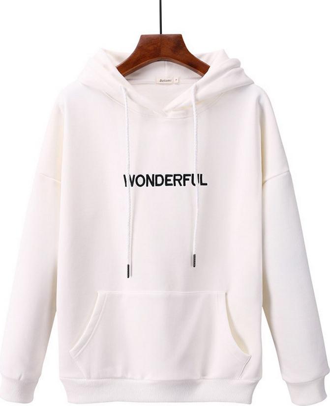 Áo Khoác Hoodie Form Rộng Tay Dài In WONDERFUL Đơn Giản Mũ Trùm Đầu Phong Cách Hàn Quốc