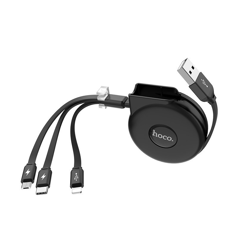 Cáp Sạc Nhanh 2A Hoco U50 3 Cồng Lightning, Micro USB, Type C - Giao Màu Ngẫu Nhiên - Hàng Nhập Khẩu