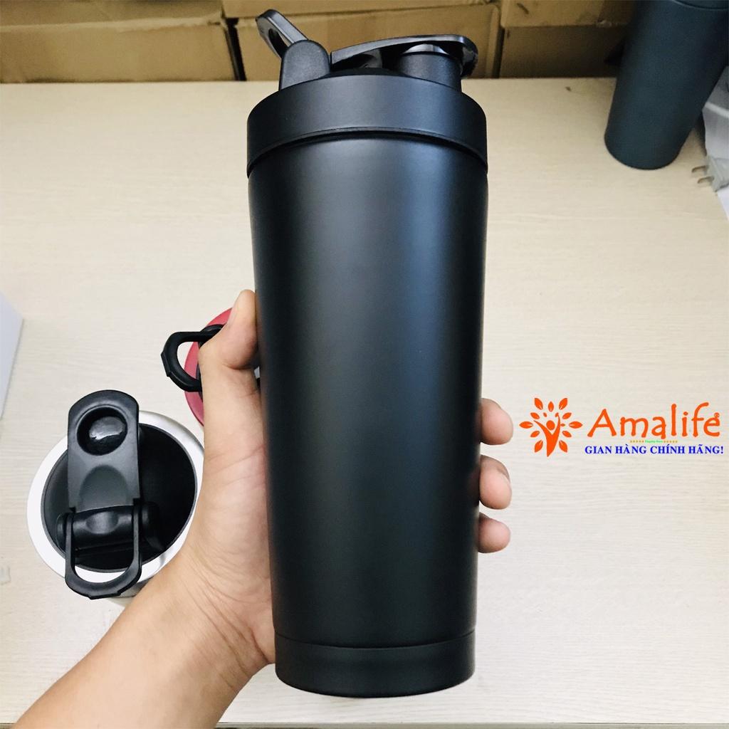 Bình Lắc Shaker Đựng Nước Inox 800ml – Màu Đen – Tập Gym Thể Thao Chính Hãng Amalife – Kèm Bóng Lò Xo Lắc