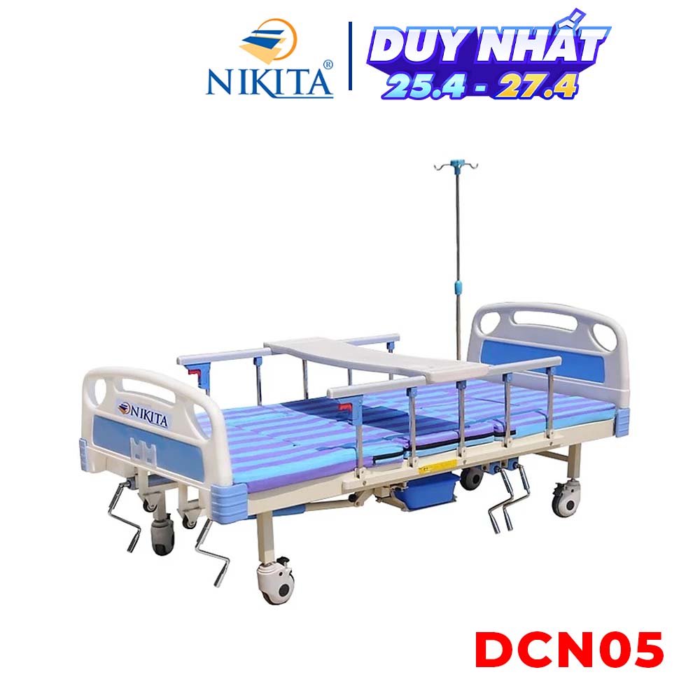 Giường y tế - DCN05 - Nâng đầu, nâng hạ chân, nghiêng trái phải, có chổ để bô - Chính hãng NIKITA