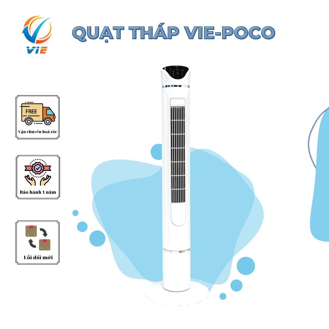 Quạt tháp không cánh Vf - poco - trắng - tích hợp chế độ cung cấp ion âm, lọc không khí