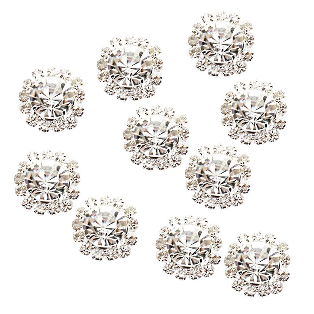 10x Clear Crystal Rhinestone Round Buttons Flatback DIY Embellishment Decor 15mm