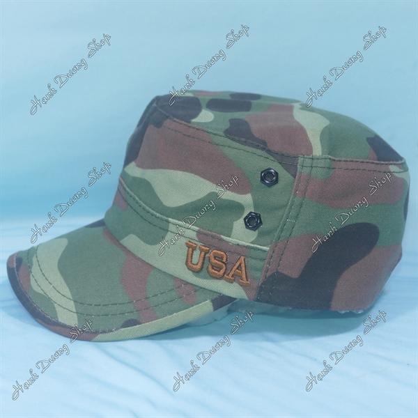 Nón lính mũ lưỡi trai đầu bằng thêu chữ USA phía sau có khóa tăng giảm size - Lính nâu