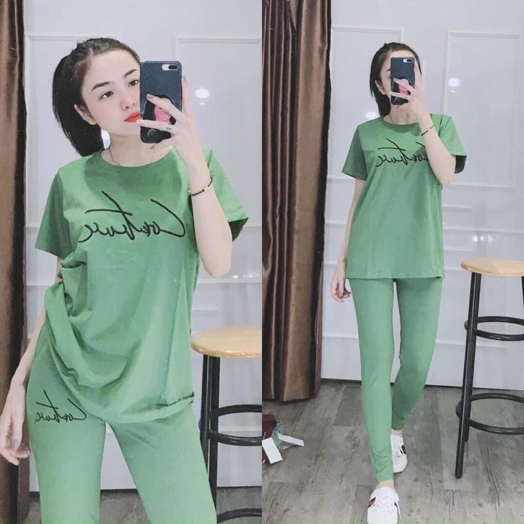 Đồ bộ mặc nhà đẹp bigsize 45 -85kg Đồ bộ nữ thun cotton co giãn thể thao Sét đồ nữ thêu chữ ký quần lửng ngố ESHOP AD02