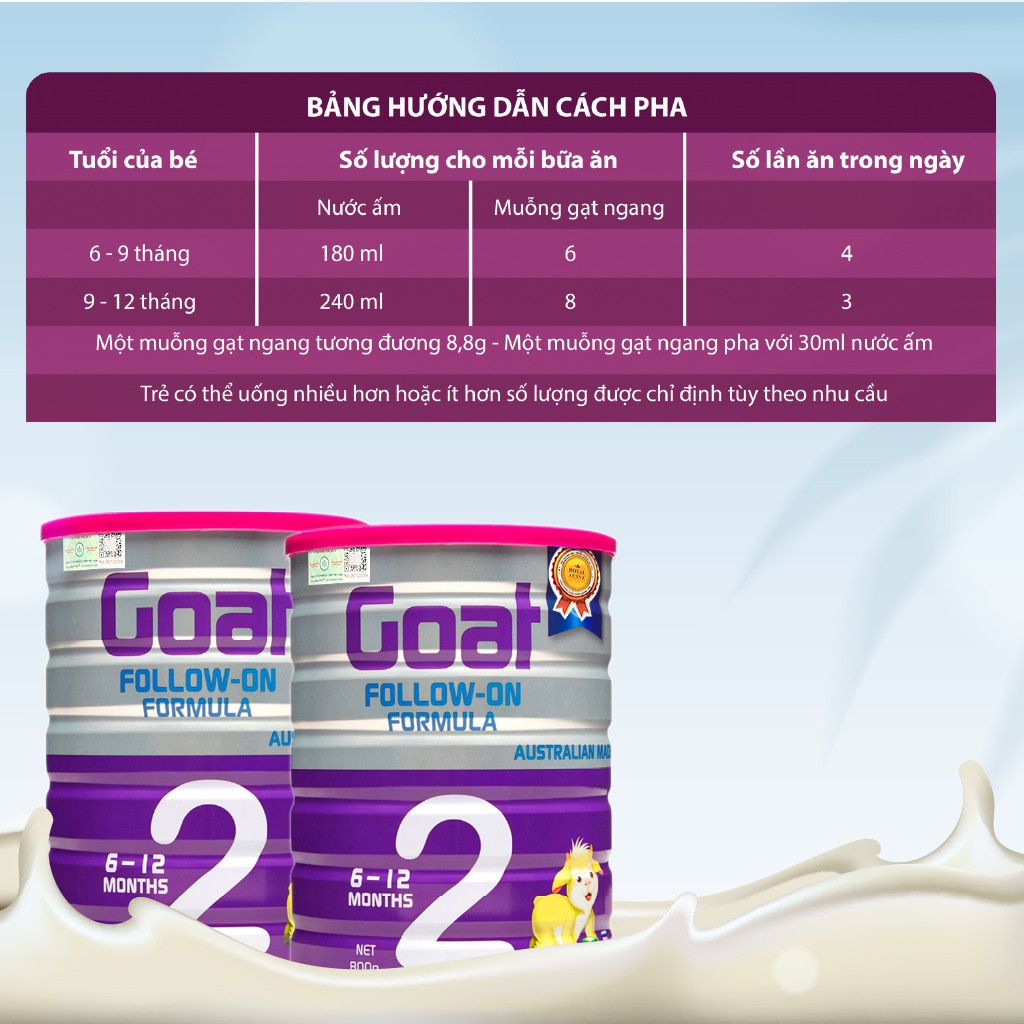 Combo 2 Hộp Sữa Dê Hoàng Gia Úc Goat Follow-On Formula 2 Bổ Sung Dinh Dưỡng Cho Bé ROYAL AUSNZ 800g