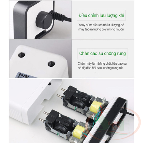 Máy sủi oxy Sunsun CT 201, 202, 402, 404 thổi khí siêu êm 1, 2, 4 vòi bể cá tép