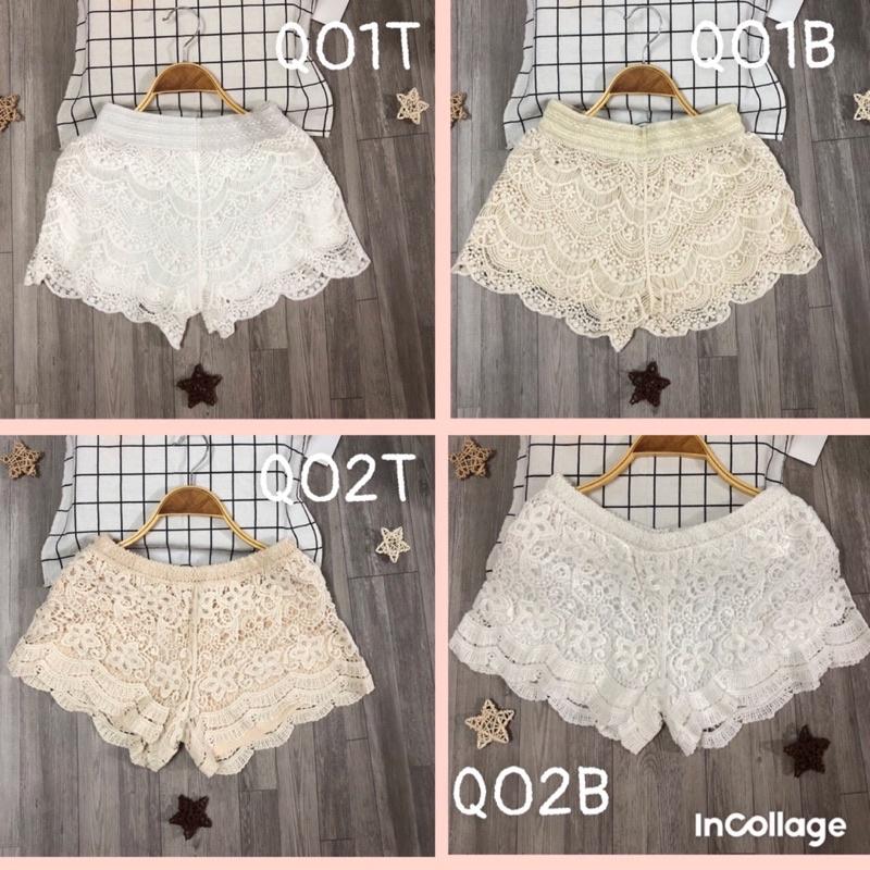-Quần short nữ ren hoa hai lớp hàng QC mặc đi biển đi chơi