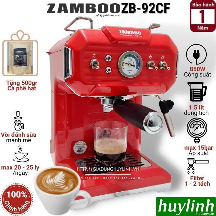 Máy pha cà phê Espresso Zamboo ZB-92CF - [Kem - Đỏ] - Hàng chính hãng