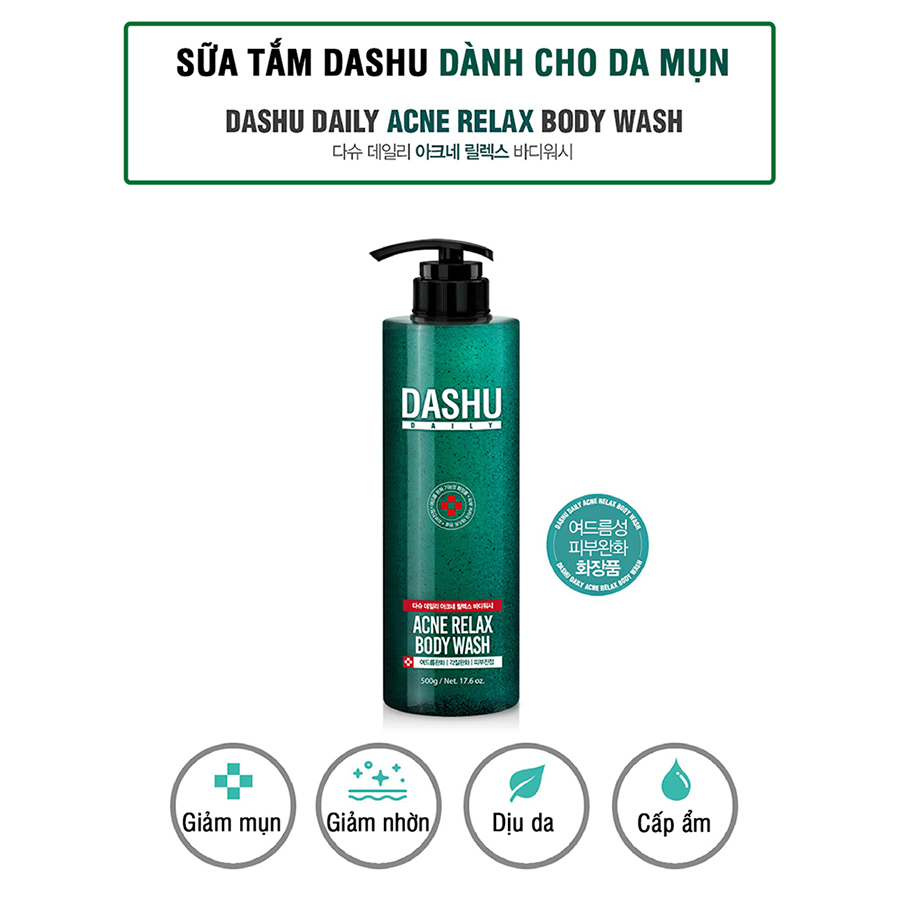 Sữa tắm dành cho da mụn Dashu Daily Acne Aelax Body Wash 500g loại bỏ tế bào chết nuôi dưỡng da JN-ST02